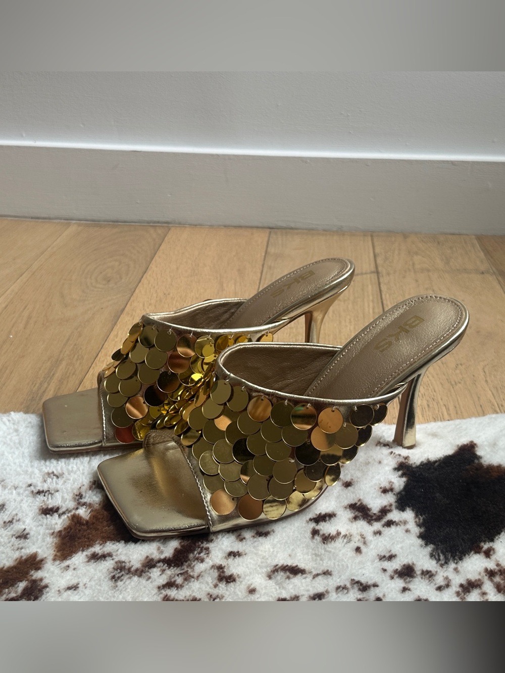 Gold Sequin Slide Heels 9